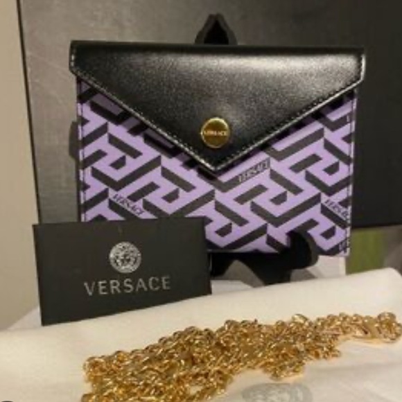 Purple Versace Gold Clutch Brand New Versace La Greca Envelope